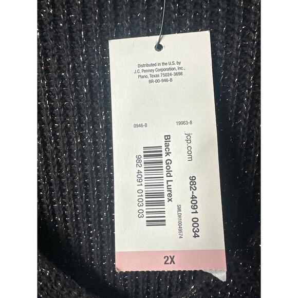 A.n.a Black Gold Lurex Sweater Top V Neck Long Sleeves Women’s Plus Size 2X - Picture 2 of 9